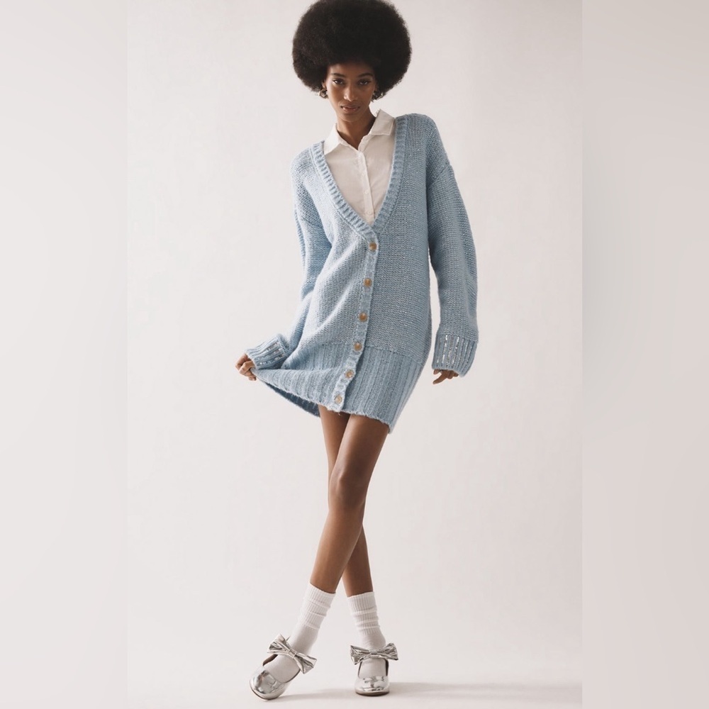 NWT! Anthropologie Maeve Layered Sparkle Cardigan Sweater Mini Dress -Multiple 🪑 - Picture 2 of 7